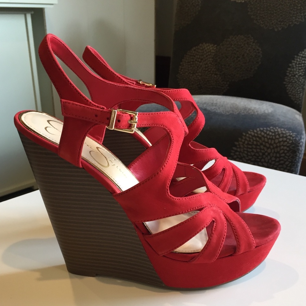 Jessica Simpson red wedges